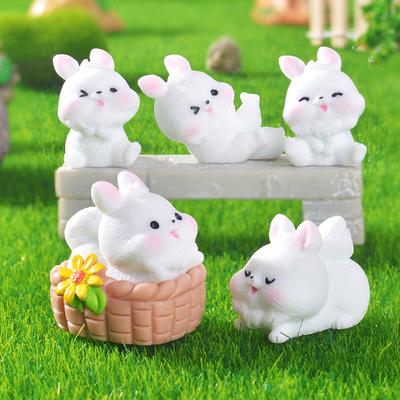 1PC Spring Outing Little Rabbit Resin HandicraftsGarden Potted Plants Landscape DecorationCar Ornaments