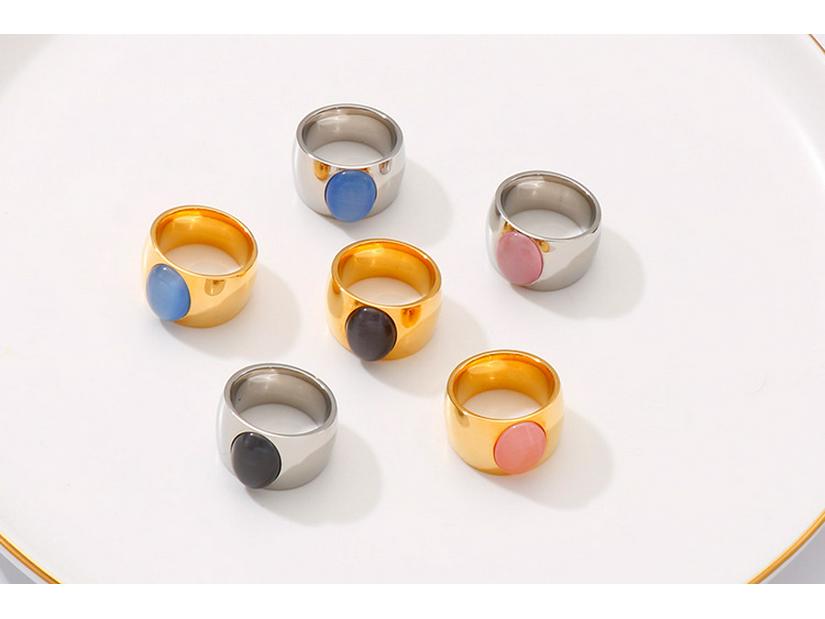 Bague en Pierre Œil de Chat Style Européen-Américain - Bague Ovale en Acier Titane Mode Rue pour Femmes
