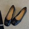 Cowhide Version~ Flat-bottomed Brock Engraved Bow Single Shoes Spring and Autumn Leather Round Head Mary Jane Shoes