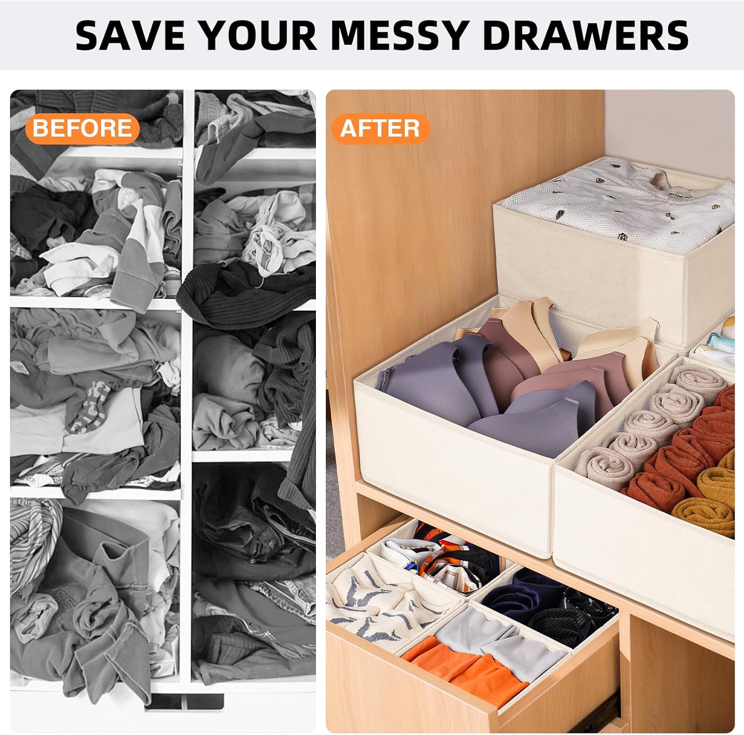 

Closet Drawer Organizer, 15-Pack Fabric Dividers for Baby Clothes, Beige Nursery Drawer Organizer United States