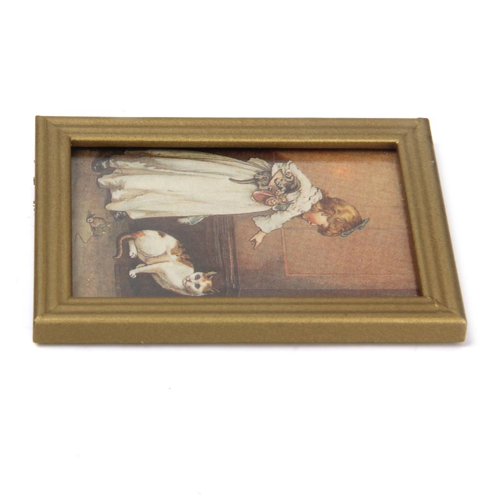 1:12Doll House Miniature Gold Frame Art Wall Picture Autumn Scenery Oil Paint