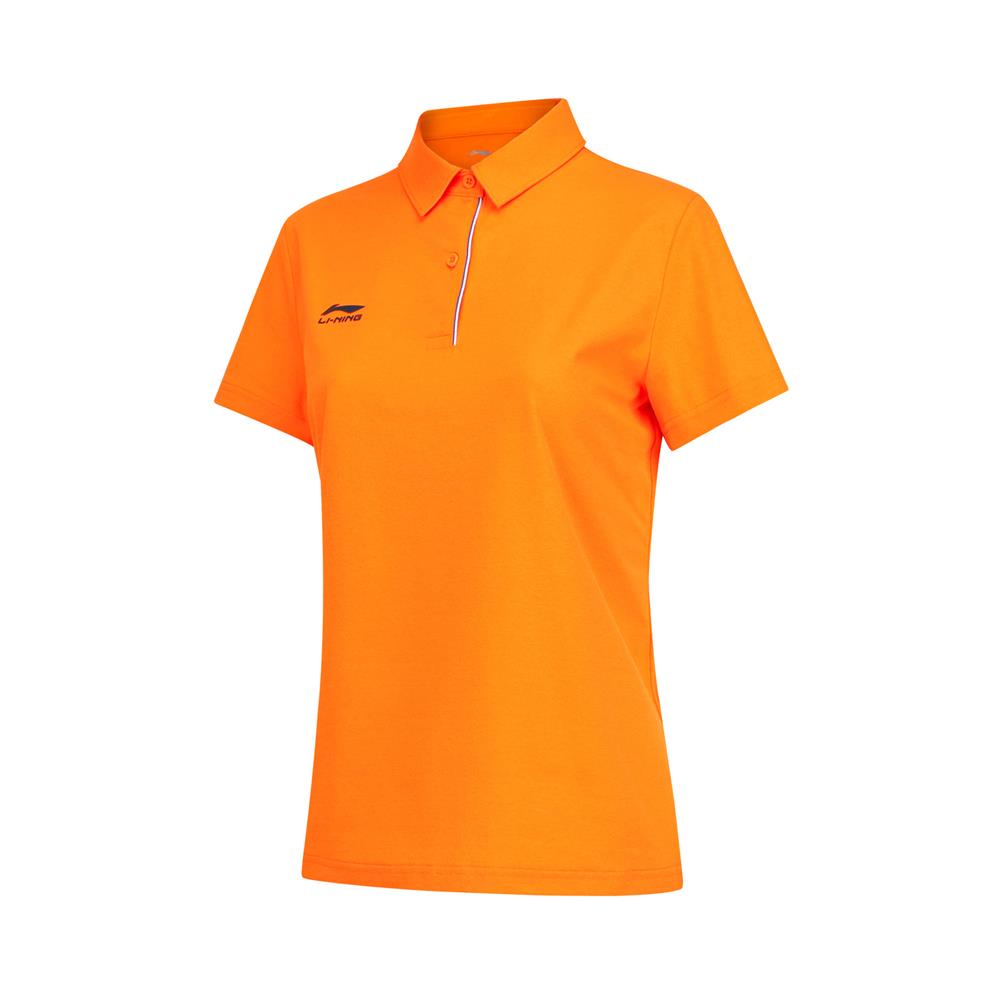 Li Ning Fitness Series Solid Color Logo Short Sleeve Polo Shirt Women tops Ice-Orange APLS006-5