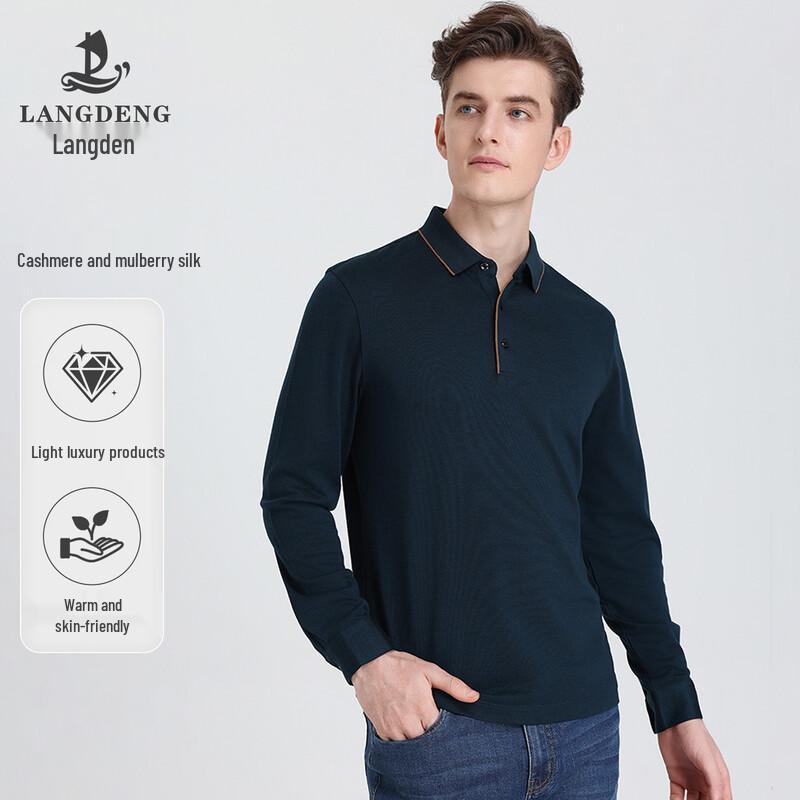 

Langdeng Men s Long-Sleeve Polo Shirt M
