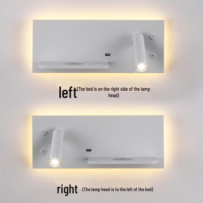 Minimalist LED Bedside Wall Light with Wireless Charger & USB Reading Light