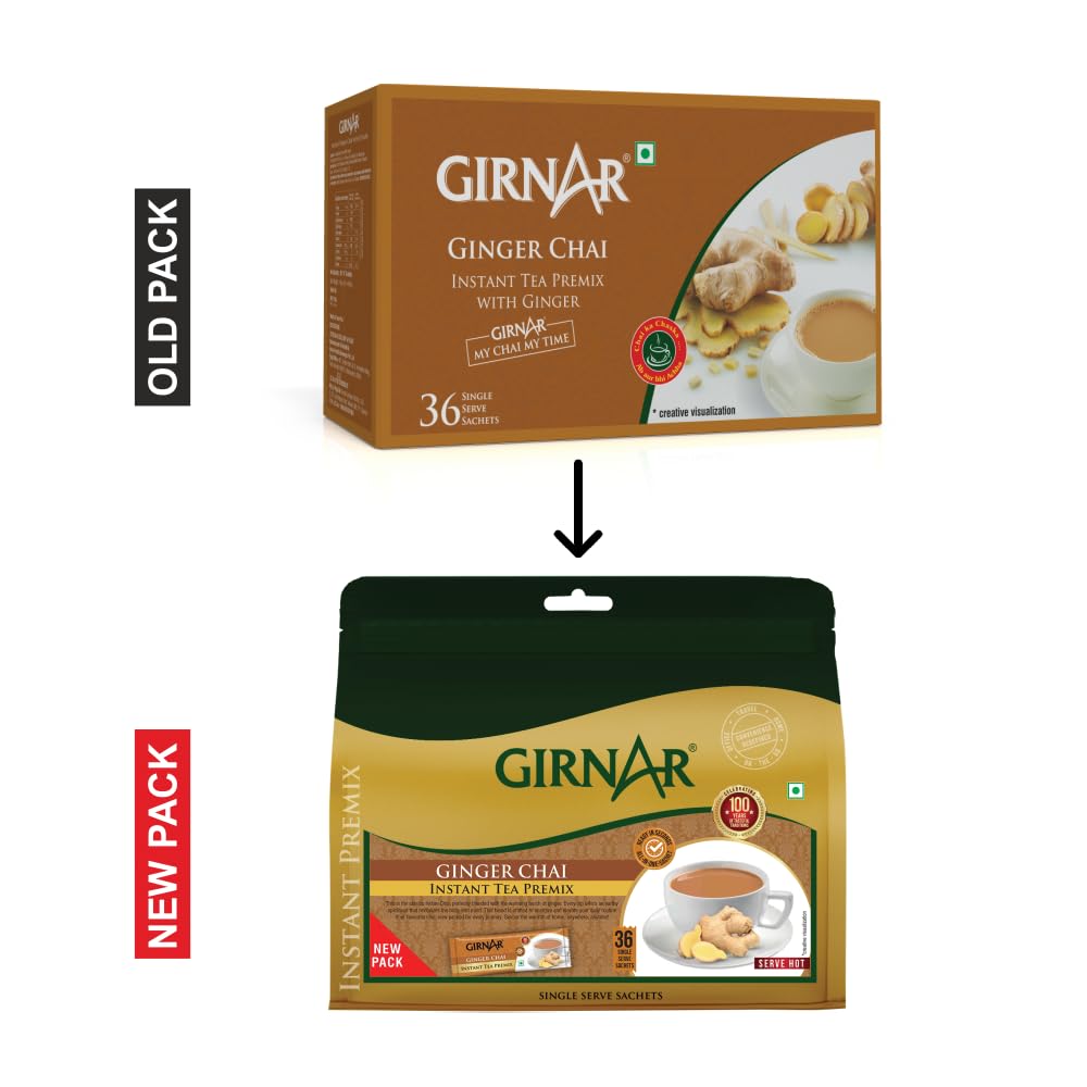 Girnar Sachets de Prémélange pour Thé au Gingembre Instantané Pack de 36 Boisson Chaude Rapide Chai Saveur Riche Préparation Facile Aromatique