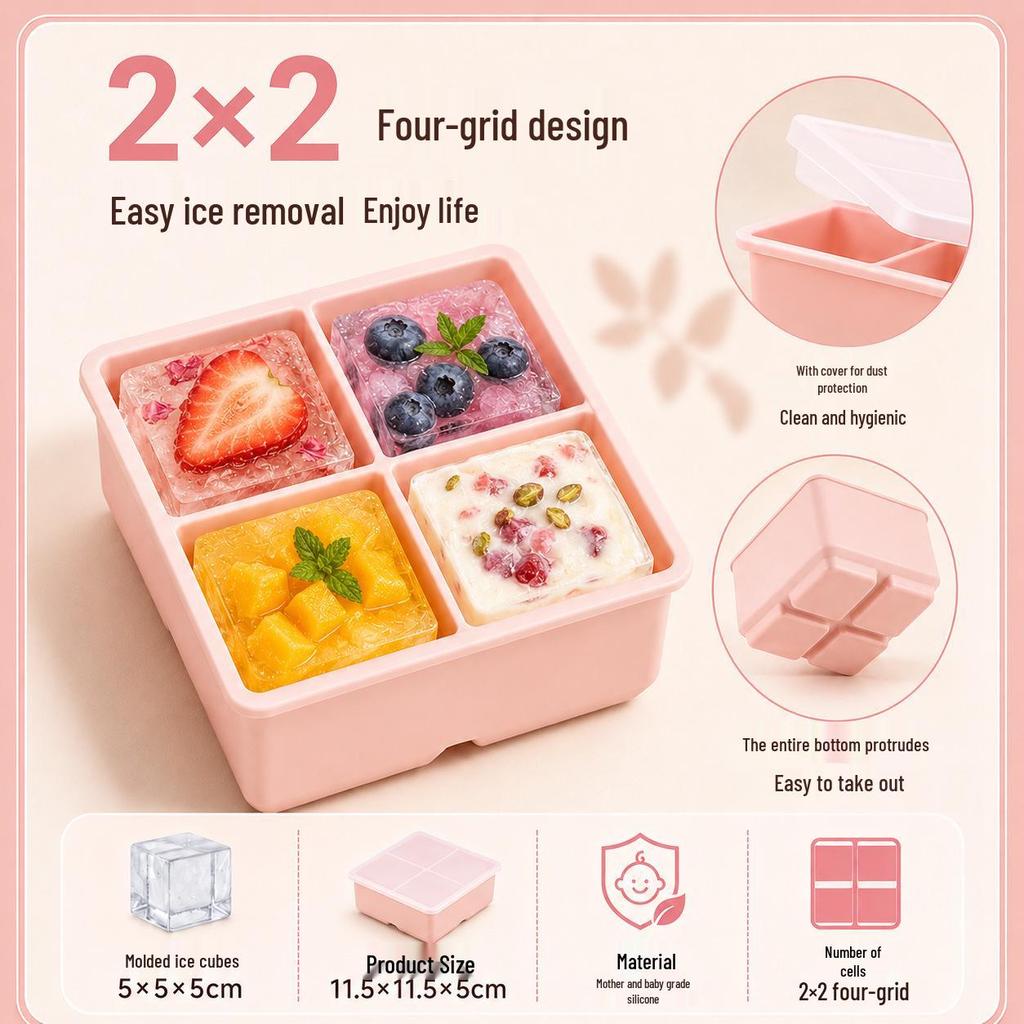 Square Ice Cube Tray with Lid - Large Silicone Mold for Home Use