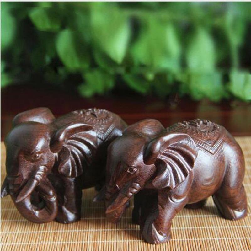 1/2pcs Wooden Elephant Figurines Craft, Carved Natural Stone, Mineral Crystal Mini Animals Statue