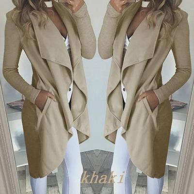2024 Women's Plus Size Solid Color Lapel Slim Long Windbreaker Jacket