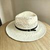 French retro old money wind hollow straw hat women's summer seaside beach sun hat premium hand-woven Panama top hat
