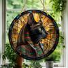 Cattura Sole Gatto Nero Egiziano in Legno, Segno Decorativo Rotondo in Legno, Stanza, Decorazione Casa, Targhetta Multiuso a Tema Animale per Porta, Parete, Casa, Stanza