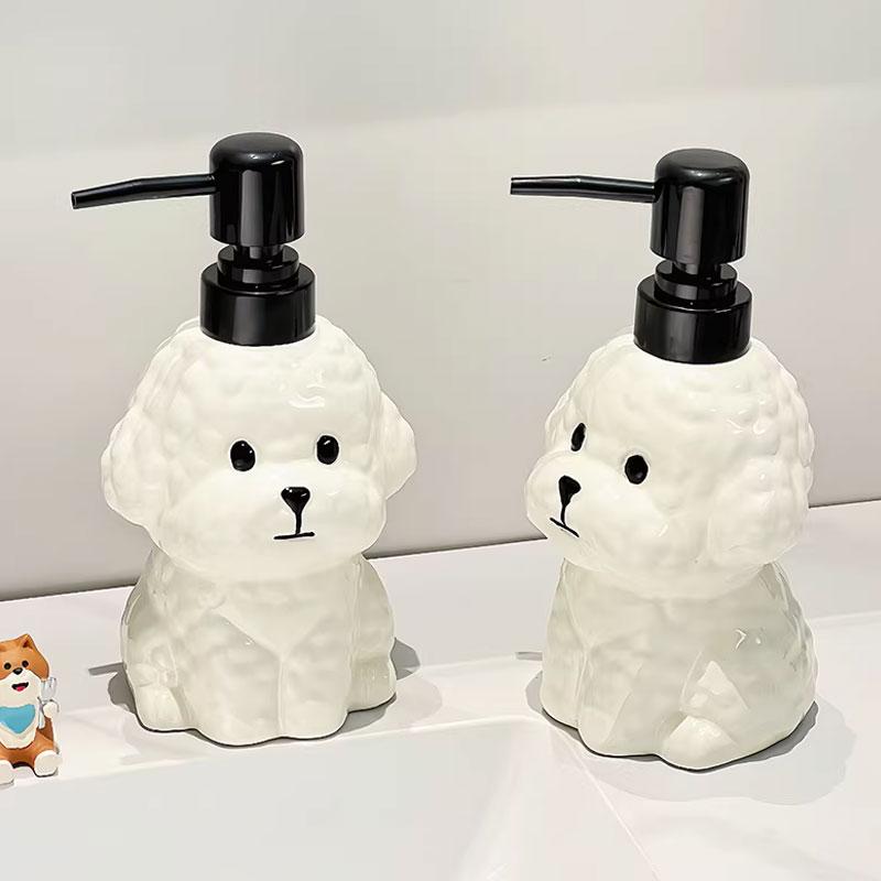 400ml Soap Dispenser Small Dog Ceramic Press Bottle Hand Sanitizer Bottle Household Bathroom Creative Dispensing Bottle