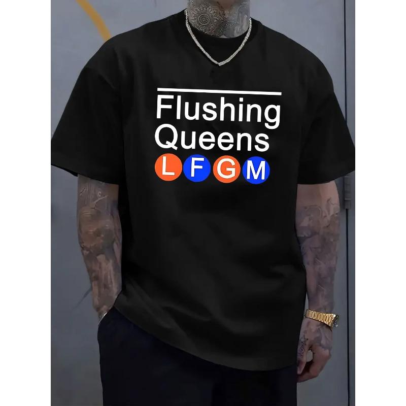 

European sizes Men S NYC Borough Vibe! Flushing Queens Graphic T-Shirt - Black with White & Blue Lettering - Casual Everyday Summer Tee S чёрный