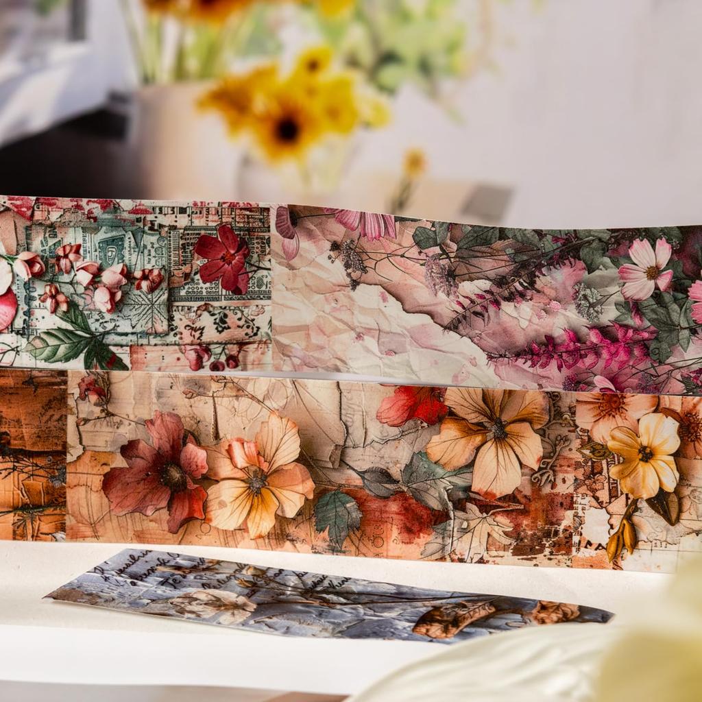 Alideco Masking Cute Retro Floral Collage Washi Adhesive Wide Stylish Masking Stickers 6-Pack Tape, Tape, Width, DIY, Tape, (qihuamanying)