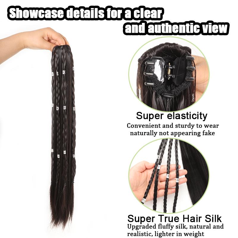 Grasp Clip Silver Buckle Braid Ponytail Synthetic Wig Long Straight Ponytail Wig Natural and Comfortable To Wear Simple To Wear