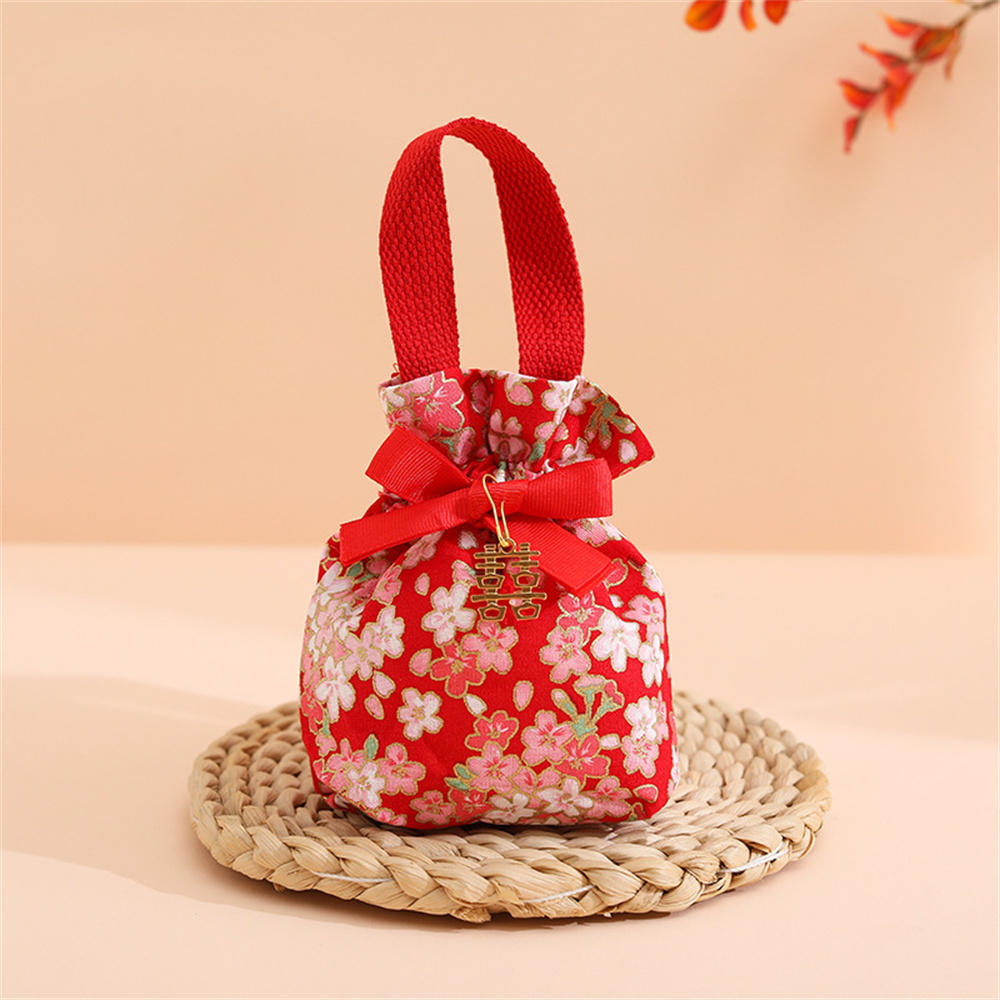 New Wedding Candy Bag Portable Canvas Gift Bag Party Wedding Goodie Packing Box Simple Red Green Handheld Gift Storage Bags