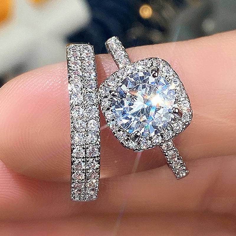 

Huitan Classic Women 2Pcs/Set Ring with Sparkling CZ Party Accessories Trendy Versatile Wedding Gold Color/Copper Color Zircon 8