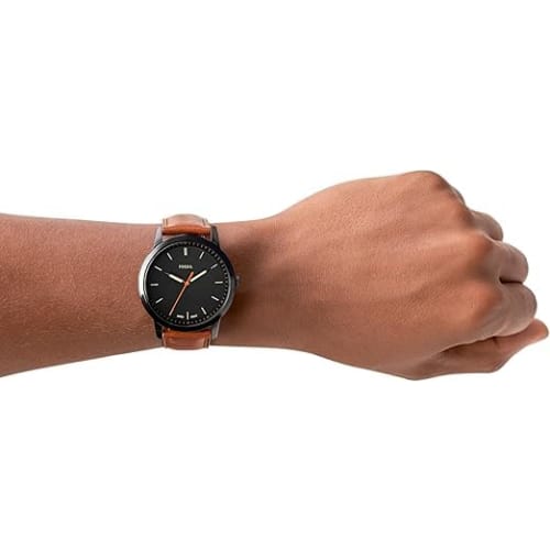 Fossil Men's Minimalist Black Leather Japanese Quartz Fashion Watch FS 5305