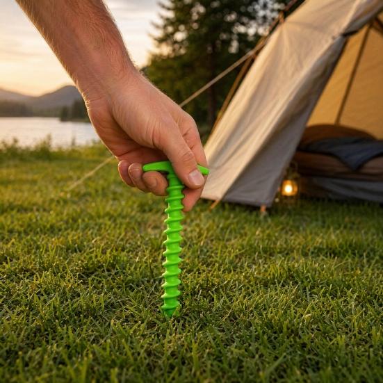 Yousheng 10Pcs Plastic Screw-in Tent Stake, Heavy Duty T-shaped Canopy Tent Peg, Windproof Spiral Ground Stake for Outdoor Camping Hiking