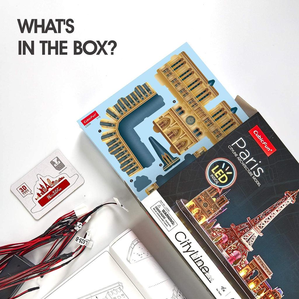 Cubic Fan 3D Puzzle Craft No Glue or Tools Paris L525h Kit, Required, (with LED),