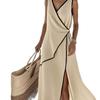 New Summer Women's Solid Asymmetrical V-neck Sleeveless Elegant Fashion Dress for European American Crossbody