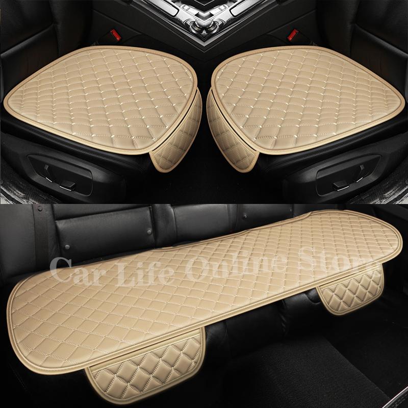 

Кожаный защитный чехол для автомобильного сиденья, универсальный передний и задний дышащий водостойкий чехол из искусственной кожи для фургона, защита для подушки сиденья автомобиля 3pcs beige