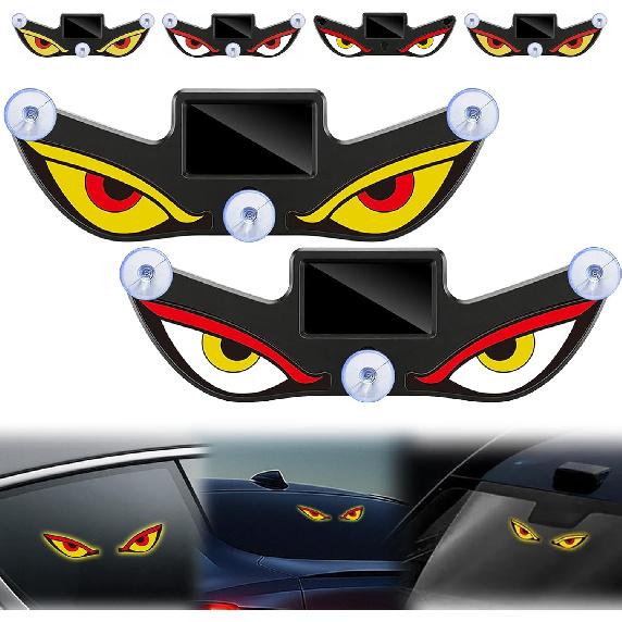 Solar Demon Eye LED Car Window Light, No Drill Led Eyes for Car Windshield, USB-C Powered Devil Eyes Warning Light for Cars Rear Window, Dynamic Rear
