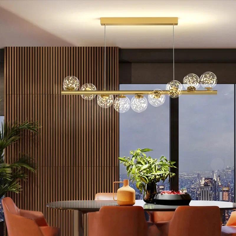 Modern minimalist ceiling chandelier glass ball LED long dining table dining room chandelier kitchen chandelier office hanging