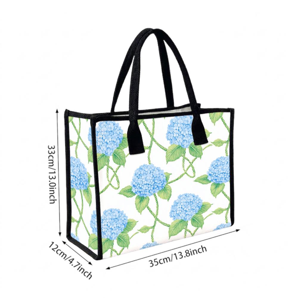 Blue Hydrangea Print Tote Bag Casual Large Capacity Shoulder Handbag for Daily Use