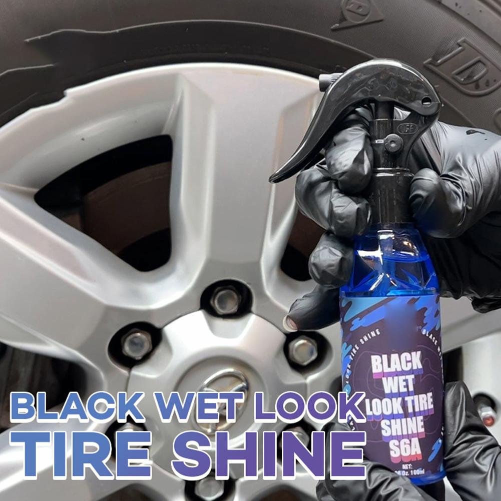 Black Wet Look Tire Shine Dressing -Automotive Clear Coat Tire Dressing Spray For Glossy Wet Tire Look, Vinyl & Plastic F0T0