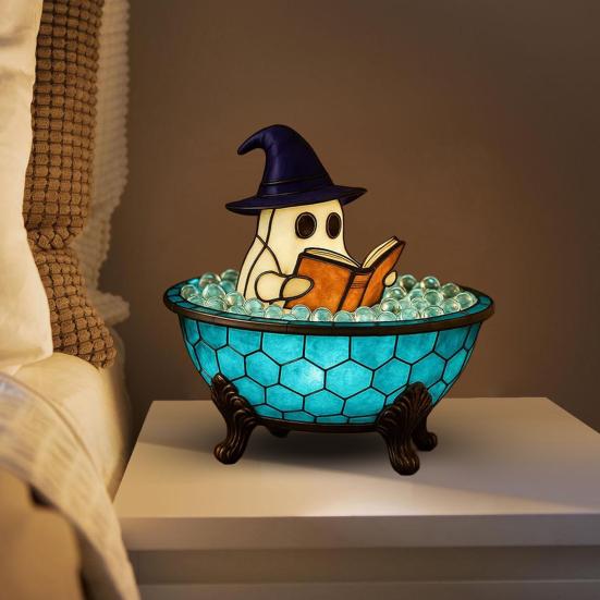 Ghost Bubble Bath Lamp Halloween Ghost Night Light Color-Changing Ghost-Themed Bathtub Accent Lamp for Bathroom Decor