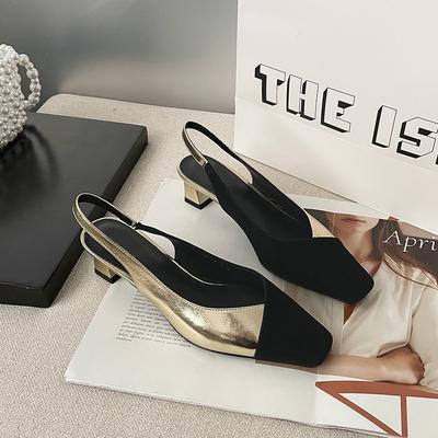 Silver Bag Head Sandals Women's Summer 2025 New Color Matching Square Head Light Mouth Back Empty Thick Heel One-word Buckle Sandals