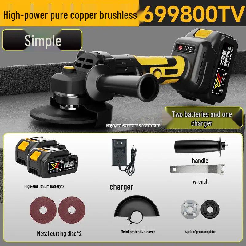 High-Power Brushless Rechargeable Angle Grinder with Lithium Battery for Cutting and Multi-Function Polishing