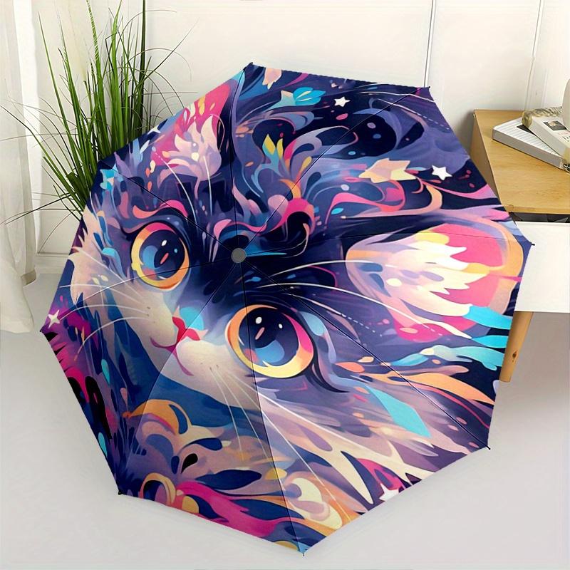 1pc antasy Cat Landscapes Automatic Opening and Closing Fashion Umbrella - Small Umbrella Suitable for Various Occasions Y004
