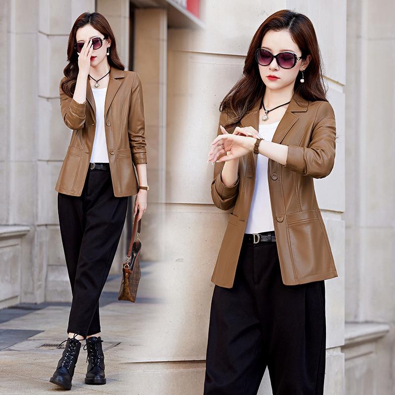 

Куртка из натуральной кожи черного цвета, повседневная женская, в стиле овчины, короткая, свободная и универсальная, весна L