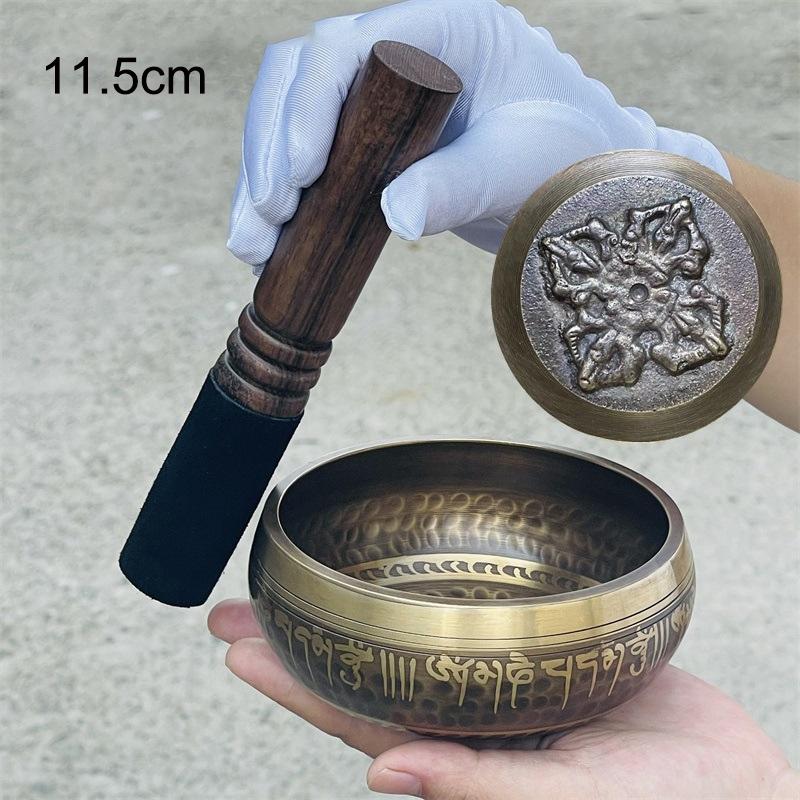 Tibetan Brass Singing Bowl, Yoga Meditation Bowl for Sound Healing Stress Relief, Buddha Mindfulness Bowl Handmade Instrument