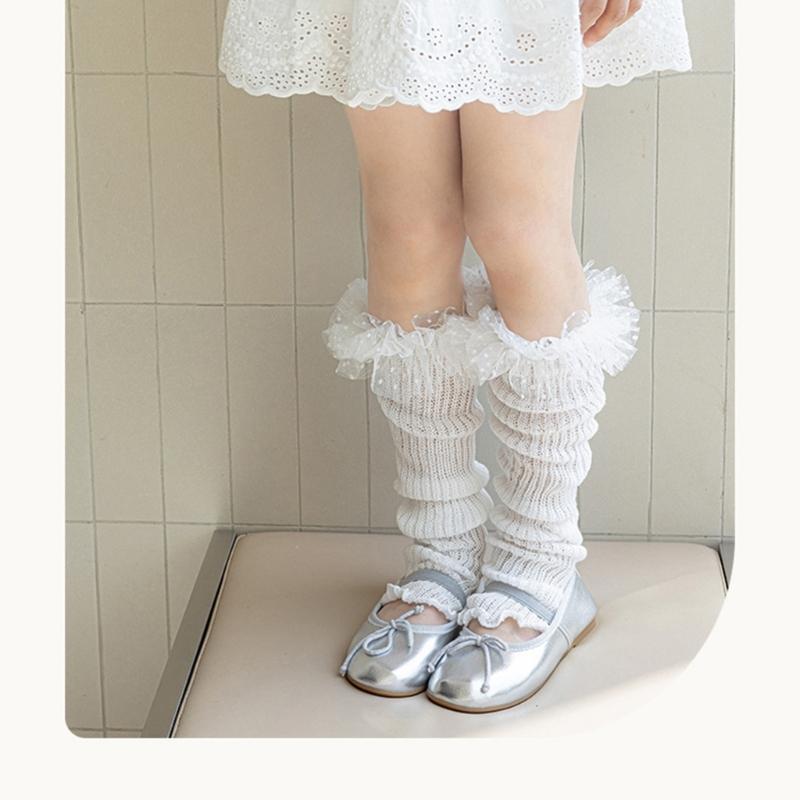 Breathable Cotton Lace Socks for Kids Age 3-13 Years Soft & Comfortable Elastic Leg Warmer with Dot Tulle