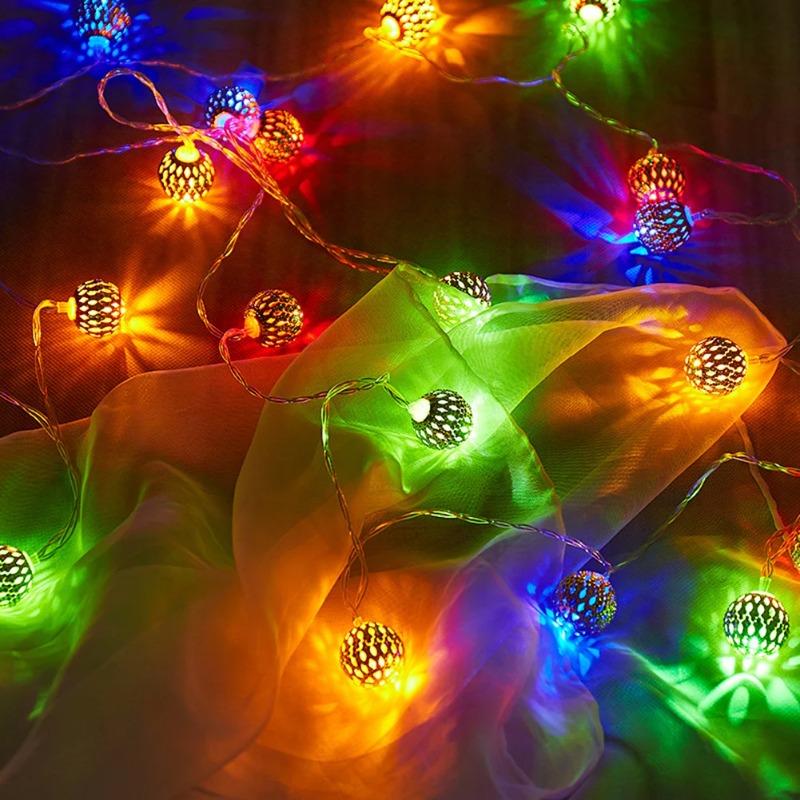1PC Moroccan String Lights, 20/30/60 LED Golden Globe String Lights Battery Powered for Christmas, Home Decor (Not Included Battery)