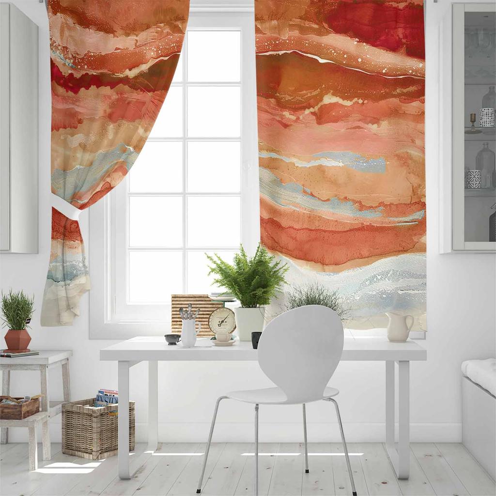 Ocean Waves Beach Gradient Abstract Orange Blackout Curtains For Living Room Bedroom Printed Window Treatment Drapes Home Decor