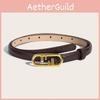 Gold Simple Oval Buckle Decoration Women Solid Color Slim Belt For Daily Use
