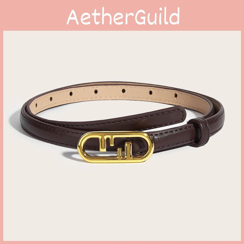 Gold Simple Oval Buckle Decoration Women Solid Color Slim Belt For Daily Use