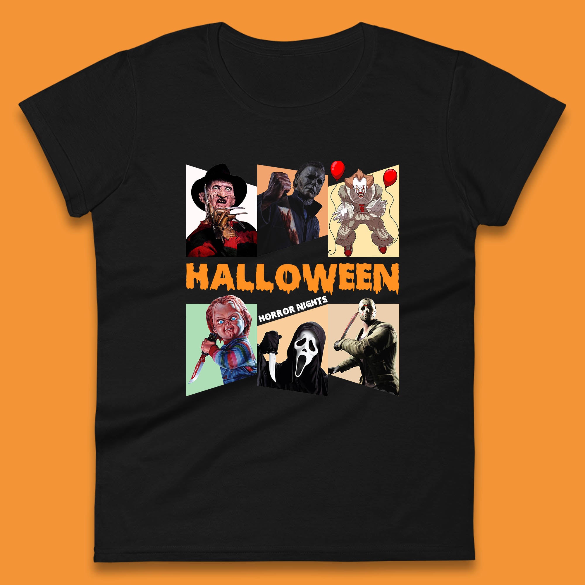 Halloween Horror Nights Horror Movie Characters Halloween Villians Serial Killers Womens Tee T Shirt Mens Tops Unisex Top XL