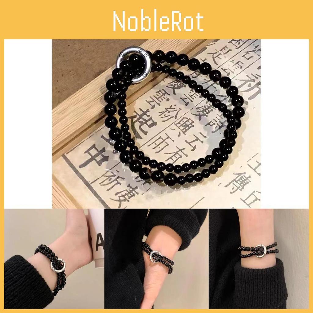 Black Elegant Unisex Beaded Double Circle Bracelet Trendy Retro Artistic Jewelry