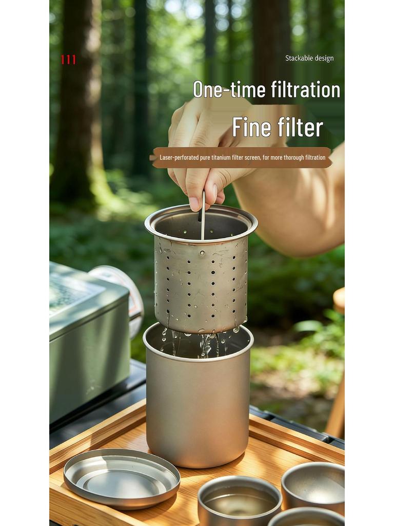 Leichte faltbare Reisetasse aus reinem Titan für Camping & Outdoor-Tee
