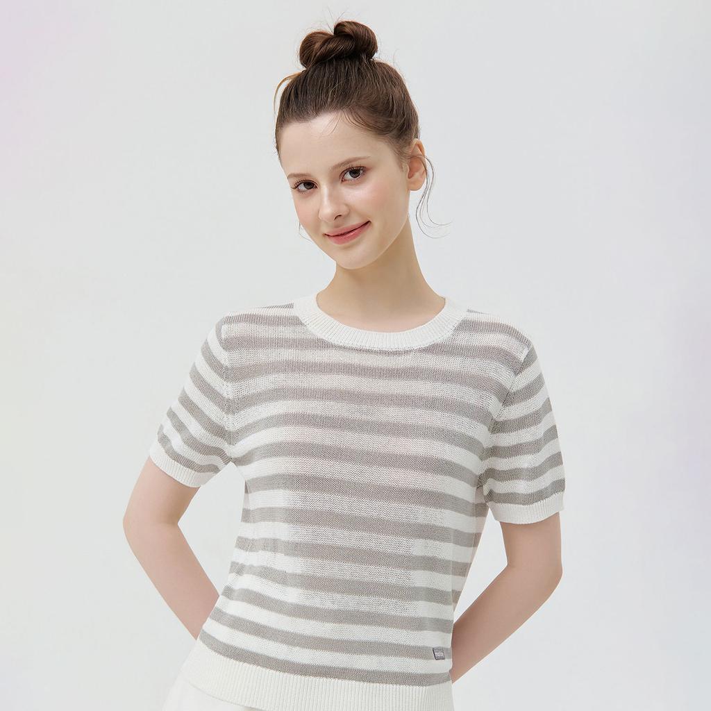 MARTINE GOLF Sheer Marine Stripe Knit_White