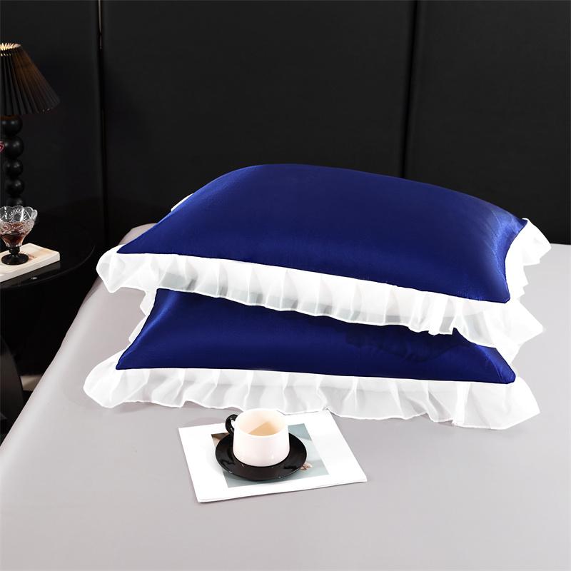 2 pcs Satin Silk Pillowcase with Ruffles 48x74cm Home Decorative Solid Color Pillow Cover for Summer Soft Silky Pillow Sham