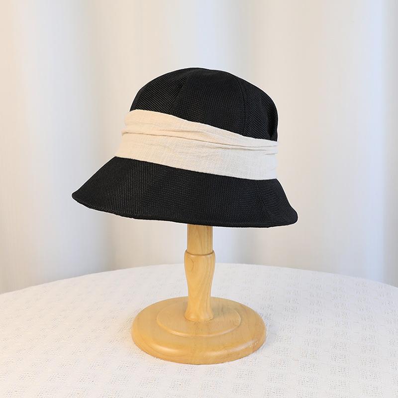 Summer Outdoor Sunshade Hat Women s Big Brim Fisherman Hat Retro Basin Hat чёрный/бежевый