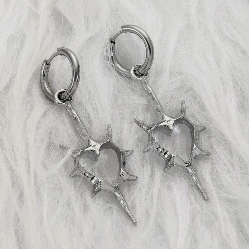 2pcs Punk Rock Hollow Thorns Love Heart Pendant Hoop Earrings for Women Men, Lover Fashion Cool Rivets Spike Earings Jewelry