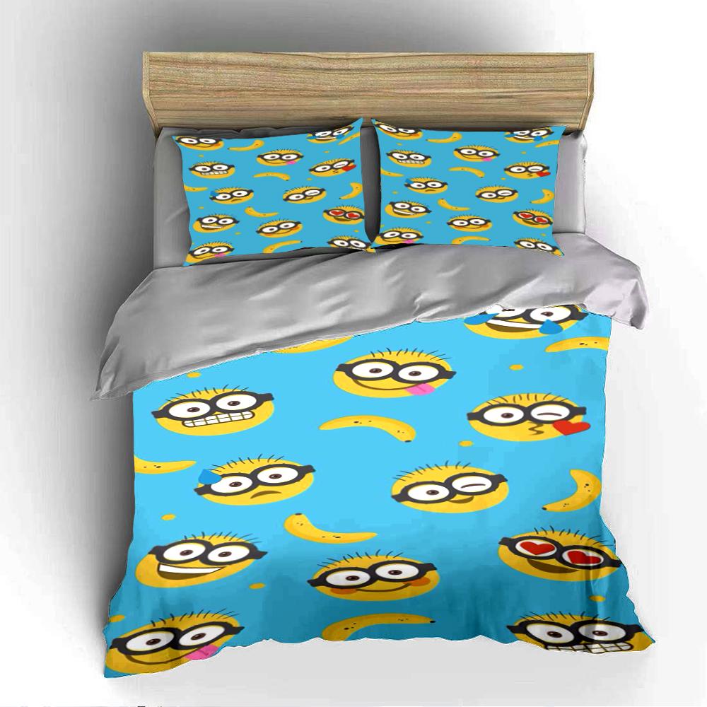 Cartoon Emoji and Banana Bedding Set Bedding set (1 duvet cover, 2 pillowcases, duvet not included)