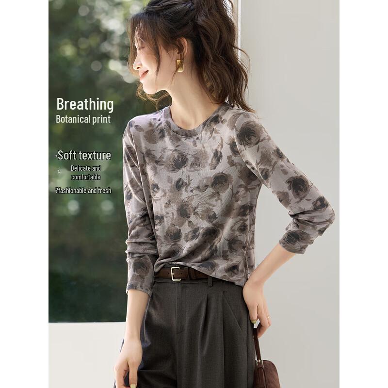 Mohan Yimei Breathable Plant Print Long Sleeve Tie-Dye T-Shirt S