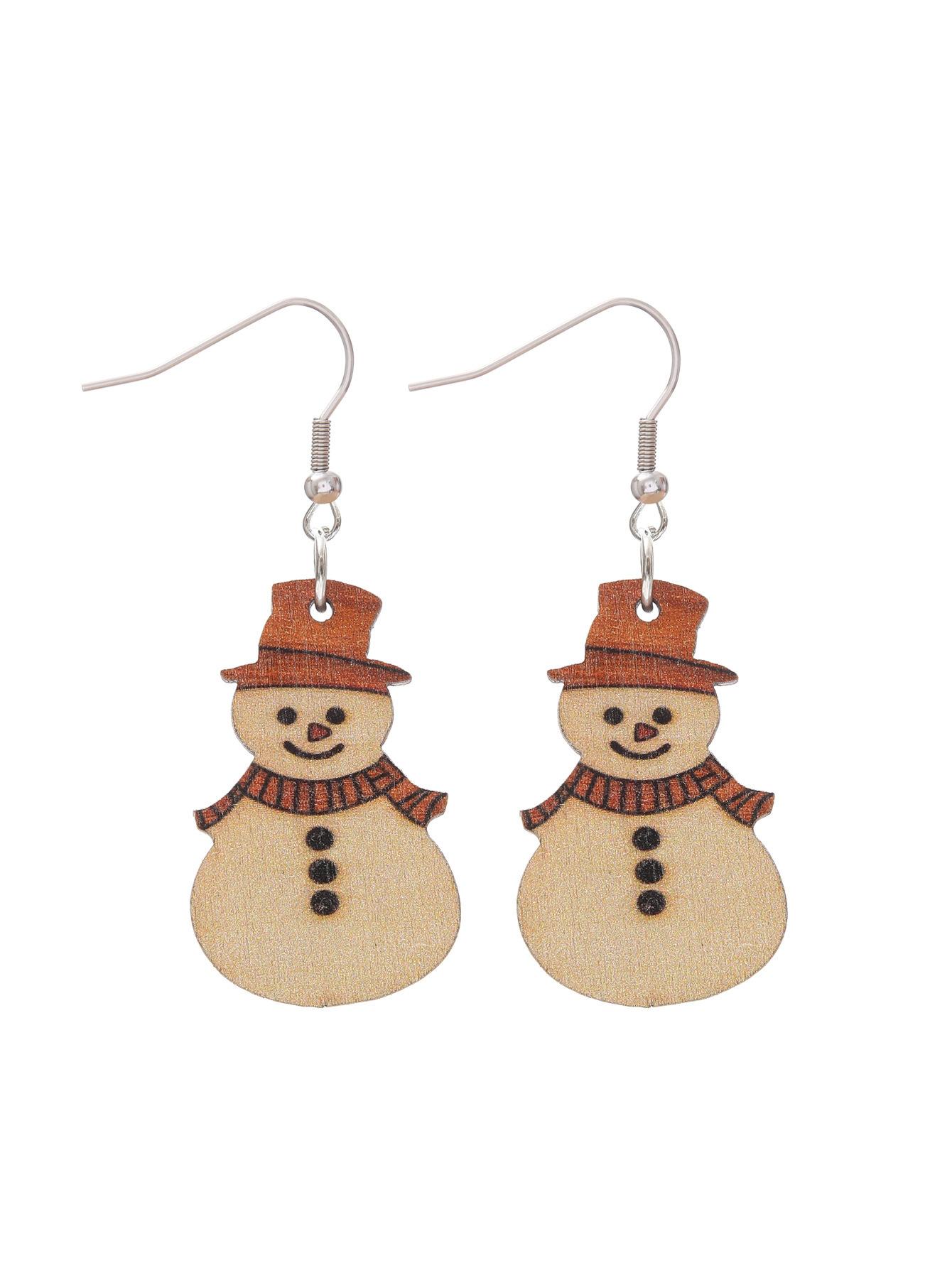 Christmas Cute Christmas Tree Snowman Gingerbread Man Gloves Little Lost Deer Earrings Wooden Pendant Simple Earrings